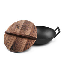 Cast iron wok with wooden lid