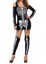 Skeleton Print Black Cold Shoulder Halloween Masquerade Costume | modlily.com - USD $35.05